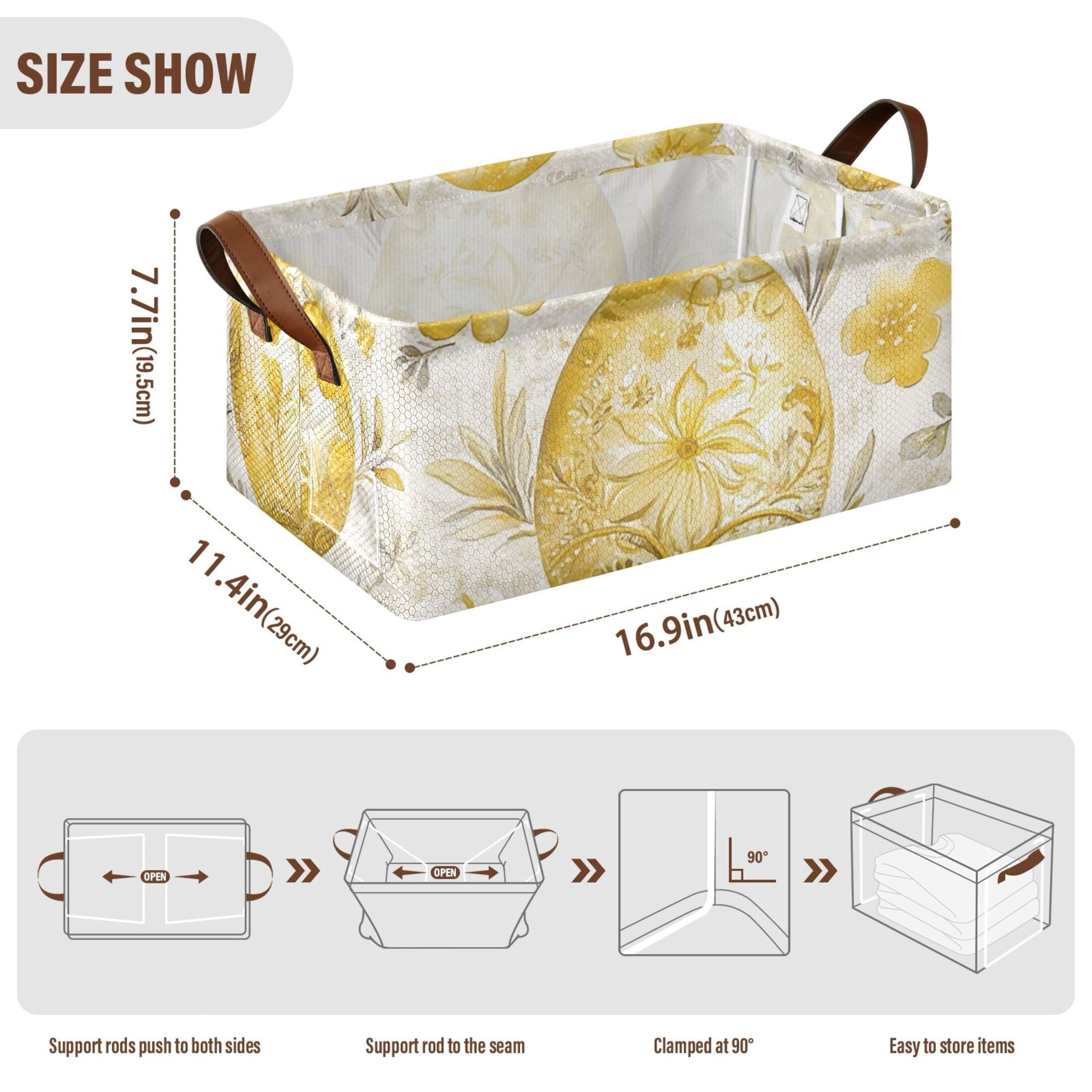Gold Easter Eggs Storage Bins with Handles Foldable Storage Baskets for Shelves Organizer Cloth Baskets