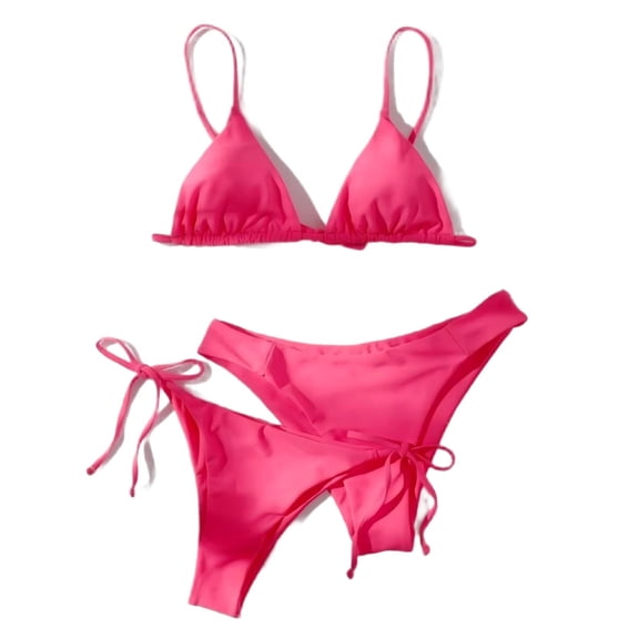 Staron Women's Bikini Set Solid Color Backless Strappy Bandeau Swimsuit with Removable Padded Bra High Cut Two Piece Bathing Suit for Beach Vacation Pool Party, Hot Pink L