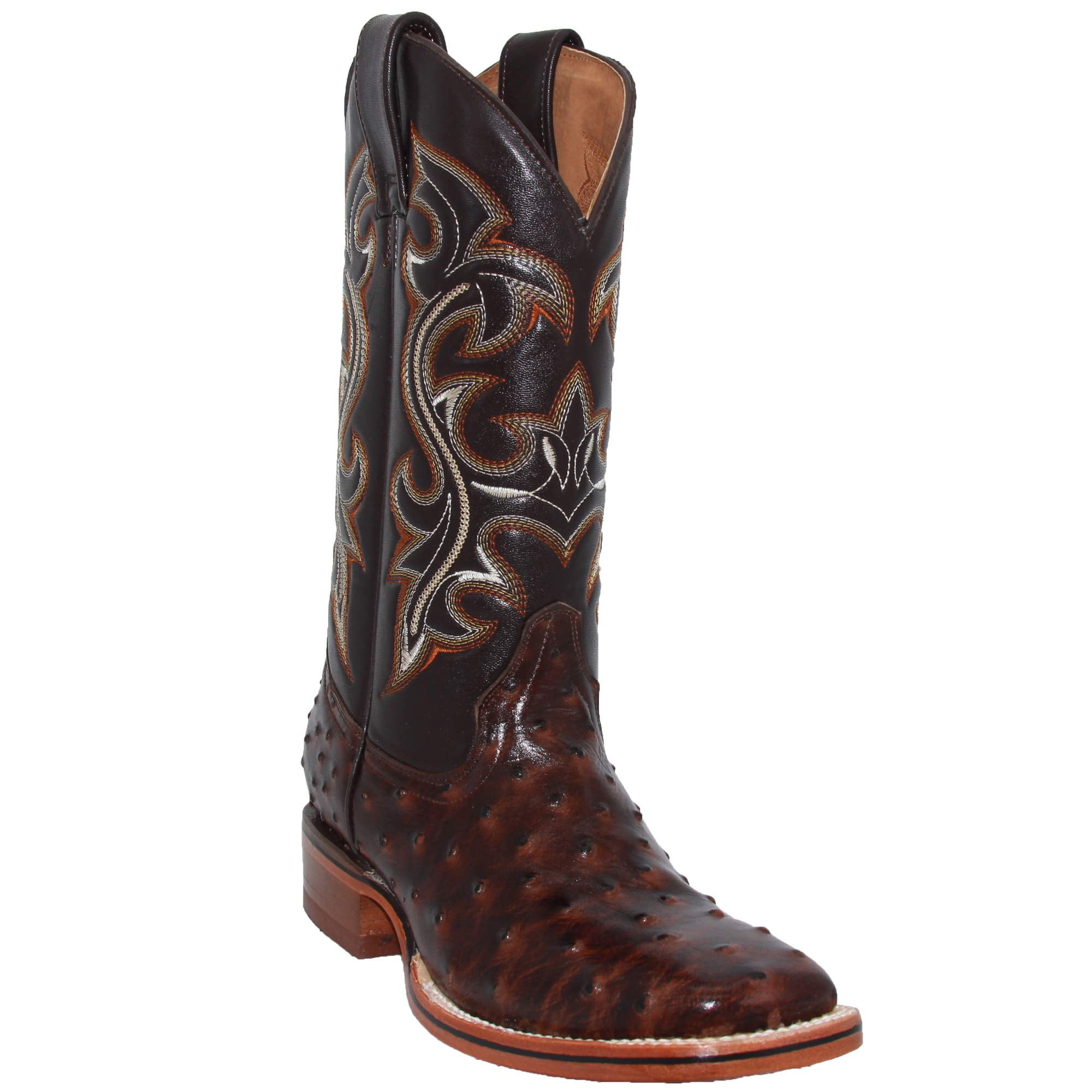 Men's Cowboy Boots Ostrich Print Leather Western Rodeo Square Toe Boots 