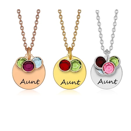 Auntie Necklace Personalized With Kids Birth Month Birthstones - Aunt Gifts from Nieces and Nephews - Custom Aunt Jewelry with Custom Birth Stone Charms Handmade Jewelry - Mother's Day Gifts