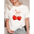 thumbnail image 2 of Chic Love Cherry Graphic Tee for Women - Casual Round Neck, Short Sleeve, Stretchy, WIdeal Everyday Fashion Top with Pink Bow Detail Tee For Adult, Men, Women, Teen, Teenager, Adolescent, Youth, 2 of 7