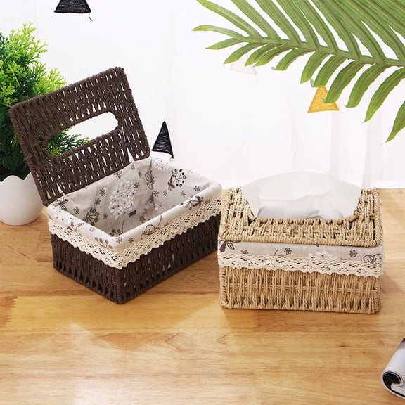 Rattan Woven Tissue Box Cover | Straw Desktop Paper Holder | Handcrafted Khaki Brown 7.5x5x4in | Eco-Friendly Storage Organizer for Bathroom, Living Room, Bedroom Decor