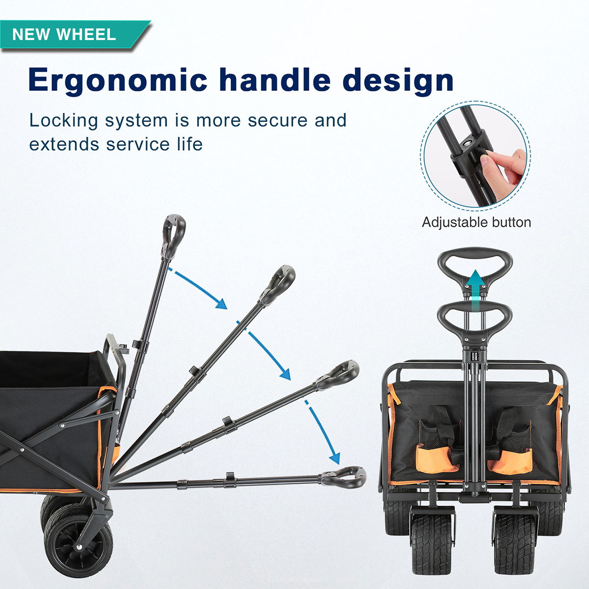 Collapsible Wagon, 350 Lbs Capacity Outdoor Folding Camping Wagons, Grocery Portable Utility Cart, Adjustable Rolling Carts, All Terrain Sports Wagon with Big Wheels