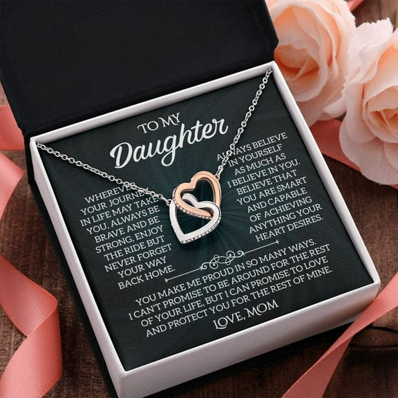 To My Daughter From Mom Interlocking Heart Necklace with Meaningful Message for Daughter, Multi Interlocking Heart Necklace