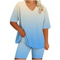 thumbnail image 3 of DDAPJ pyju Women 2 Piece Outfits Summer Casual Sweatsuits Gradient Printed T-Shirts and Biker Shorts Workout Jogger Sets Ofertas relámpago Light Blue XL, 3 of 6