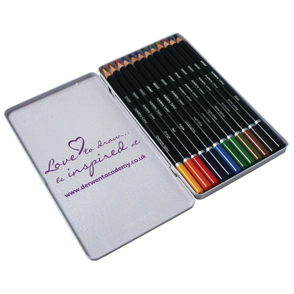 Derwent Academy Colored Pencil Set, 12-Color Tin Set, Expert, Adult (2301937)