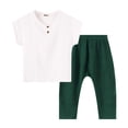 thumbnail image 3 of Rvasteizo Toddler Summer Outfits Solid Short Sleeve Top Wide Leg Pants 0-8 Years Unisex Kids Sport Set, 3 of 5