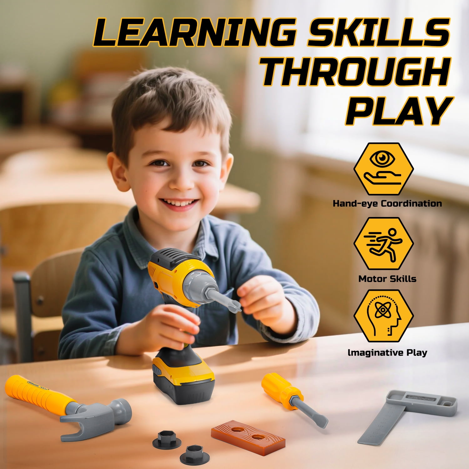 JoyStone Kids Tool Set 21PCS with Toy Drill, Pretend Construction Toys for Toddlers Boys Girls Ages 3-5