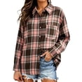 thumbnail image 2 of ClodeEU Women's Collared Button Down Long Sleeve Plaid Shirt,Casual Shacket with Chest Pocket ,Women's Plus L, 2 of 6