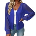 thumbnail image 2 of Vivianyo HD Women's Fall Casual Cropped Sheer Chiffon Cardigan, Womens Long Elastic Cuff Open Front Short Layering, Women's Blue, Sizes S-3XL, 2 of 5