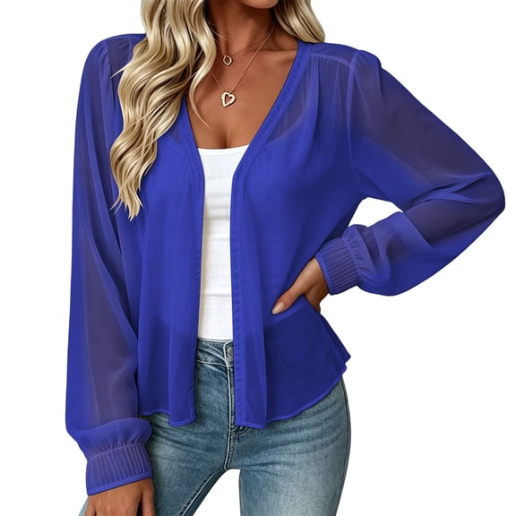 Long Sleeve Thin Chiffon Cardigans for Women Lightweight Casual Open Front Cardigan Soft Sheer Cover Up