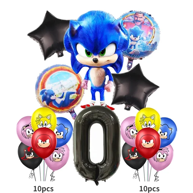 Globo de papel de aluminio para decoración de fiesta de cumpleaños, suministros de actividades para niños, juguetes de baño para bebés, Sonic azul, dibujos animados(26pcs1