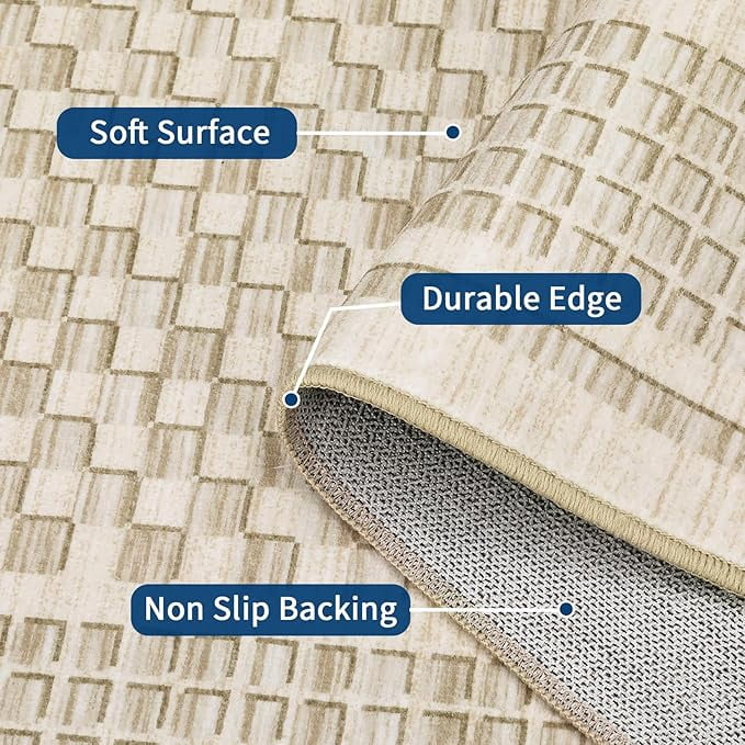 Washable Kitchen Runner Rug 2x8, Beige Runners for Hallway, Non Slip Boho Soft Bathroom Stain Resistant Throw Mat Bordered Carpet Runner for Laundry Entryway Bedroom 2'x8' Beige