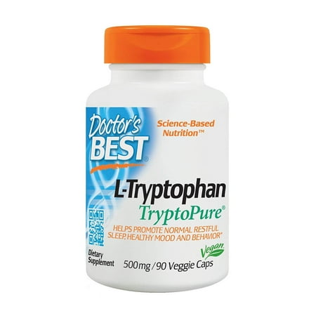Doctor's Best L-Tryptophan from Tryptopure, Non-GMO, Vegan, Gluten Free, Soy Free, Helps Sleep, 90 Veggie Caps, Helps promote normal, restful.., By Doctors
