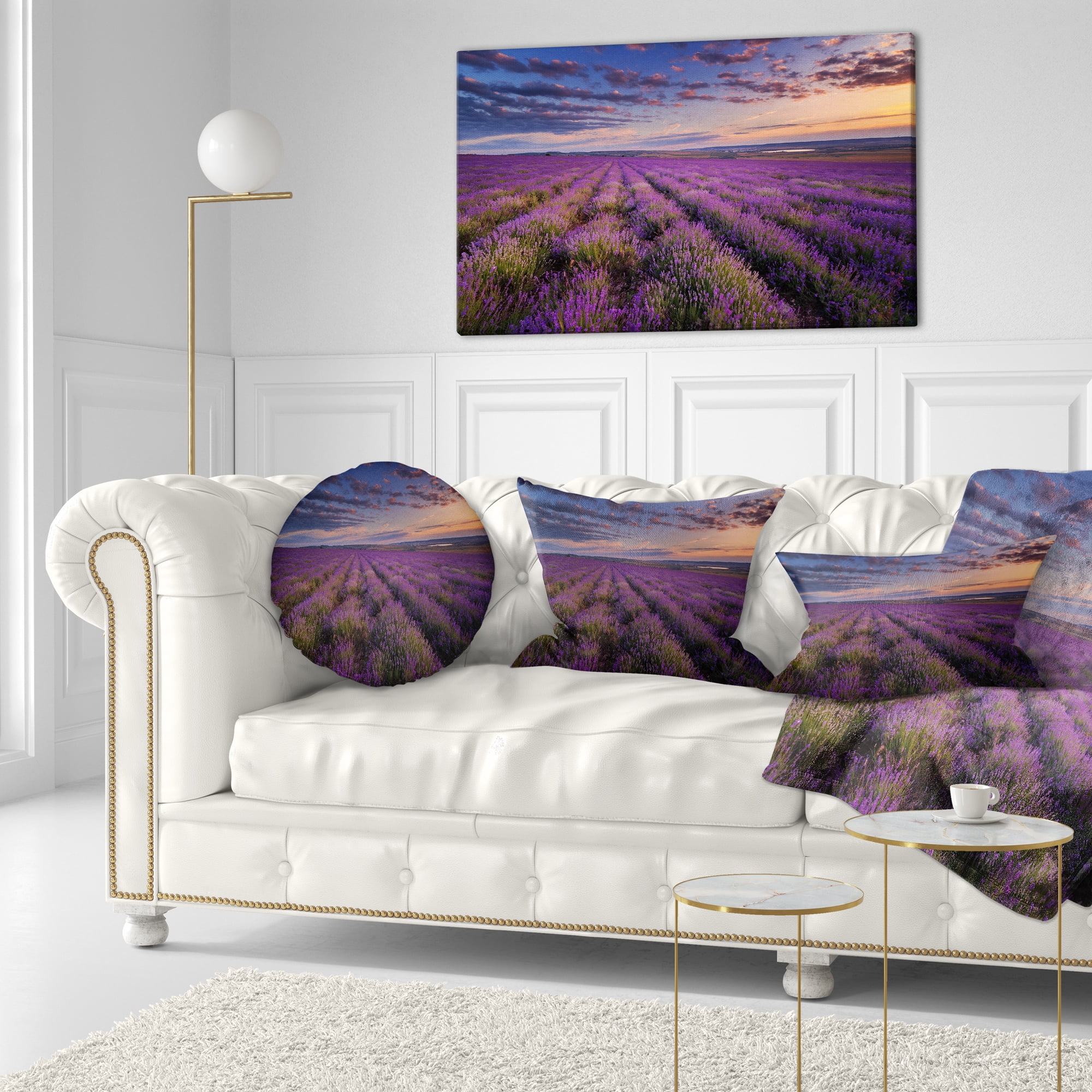 Designart Dark Lavender Field with Cloudy Sky - Floral Throw Pillow - 12x20