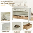 thumbnail image 6 of Retro Console Table with 3 Storage Drawers, Entryway Table with 3 Water Hyacinth Woven Baskets,Wooden Accent Sofa Table Buffet Cabinet for Entryway, Hallway and Living Room (White), 6 of 11