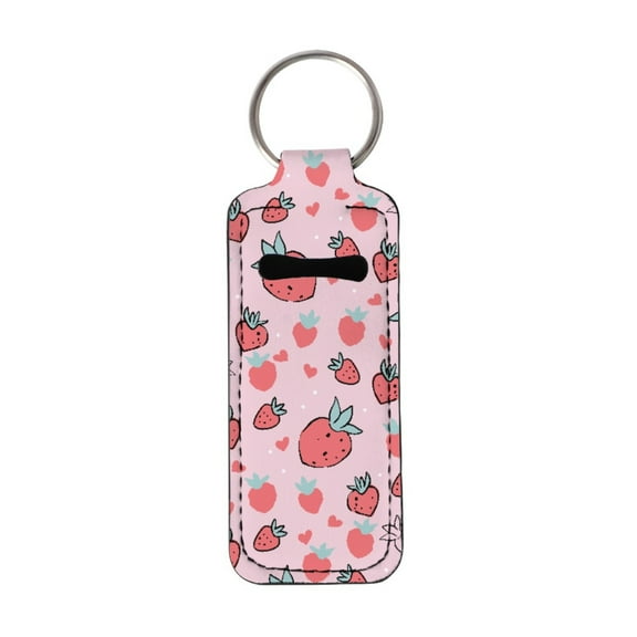Yuyamidu Strawberry Chapstick Holder Keychain Lightweight Lip Gloss Holder Keychain for Women Purse Backpack Elastic Lipstick Key Chain Holders, Pink