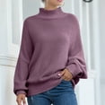 thumbnail image 2 of UJNDER Womens Knit Sweater Batwing Sleeve Roll Neck Europe America Style Cozy Winter Wear Purple S, 2 of 6