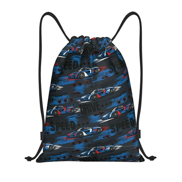 Fotbe Blue Sports Car Bolsa Mochila con Cordón Estampada, Bolsa de Gimnasio Deportiva, Bolsa Cinch, Bolsa con Cordón para Hombres y Mujeres-Small