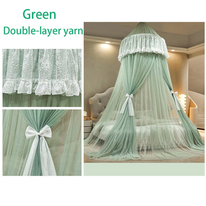 Kadahis Bed Canopy for Girls & Adults, Round Dome Lace Princess Canopies Netting, Cute Double Layer Bed Canopy Drapes for Decoration, Playing,Reading, Sleepping