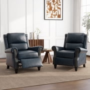 Push Back Recliner Chair Sets of 2 Faux Leather Wingback Recliner Chair for Living Room,Navy Blue