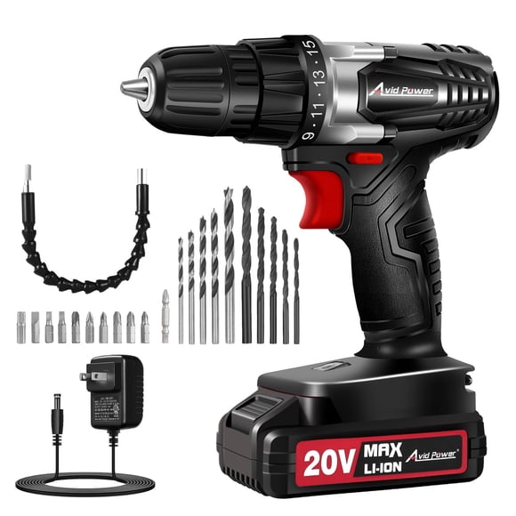 Taladro inalámbrico AVID POWER 20V MAX con mandril de 3/8" y kit de 22 piezas