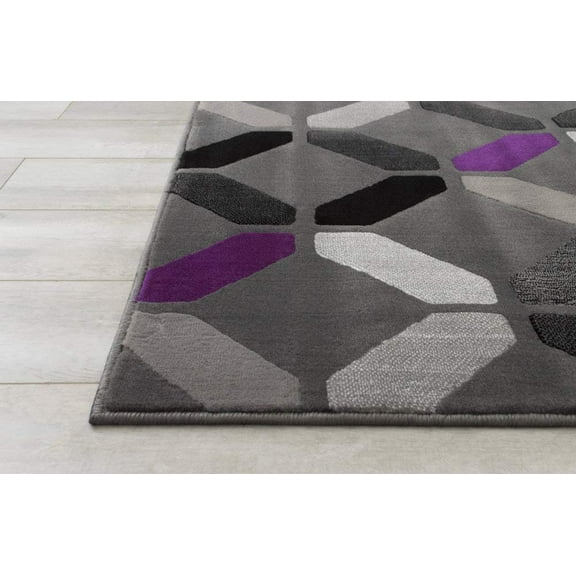 Geometric Design Modern Contemporary Livingroom Purple Grey Silver Black Dimond Pattern Area Rug