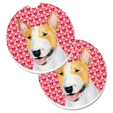 

Caroline s Treasures SS4496CARC Bull Terrier Hearts Love and Valentine s Day Portrait Set of 2 Cup Holder Car Coasters