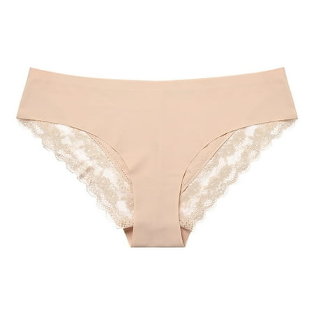 Bigersell Womens Underwear Boyshorts Clearance Lace Underwear Women Briefs Panty Style P-31 Polyester Bikini Panties G String Thongs Ladies Briefs High Waist Women s Panties Beige S