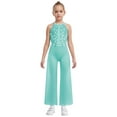 thumbnail image 2 of SiiRoh Girls Latin Jazz Dance Jumpsuit Sleeveless Shiny Rhinestone Pageant Romper Wide Leg Pants Light Green 8, 2 of 6