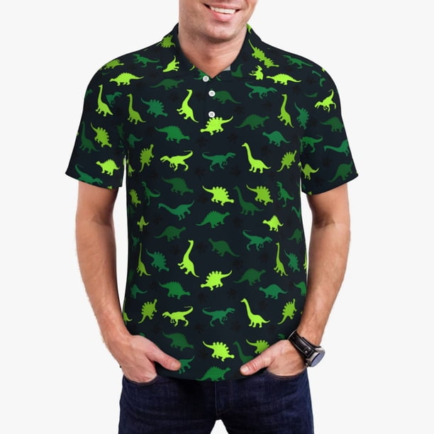 Balery Dinosaurs Camisa Polo de Hombre con Estampado, de Manga Corta y Tejido Medio, Camisa Tipo Golf Polo-Large
