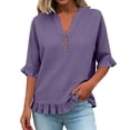 thumbnail image 2 of Womens Summer Tops Casual Spring Tee Solid Color Half Sleeve V-Neck Y2K Loose T-Shirts, 2 of 7