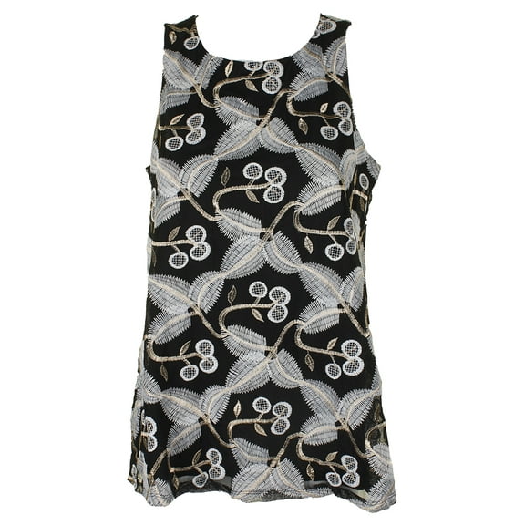 Charter Club Womens Deep Black Sleeveless S Embroidered Top M