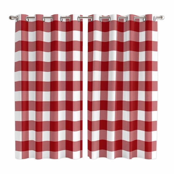 Farmhouse Buffalo Plaid Kitchen Curtains 84 Inch Length, Red White Checkered Grommet Top Bedroom Living Room Curtains, Light Filtering Cafe Curtain Drapes 2 Panels Set 104''x84''