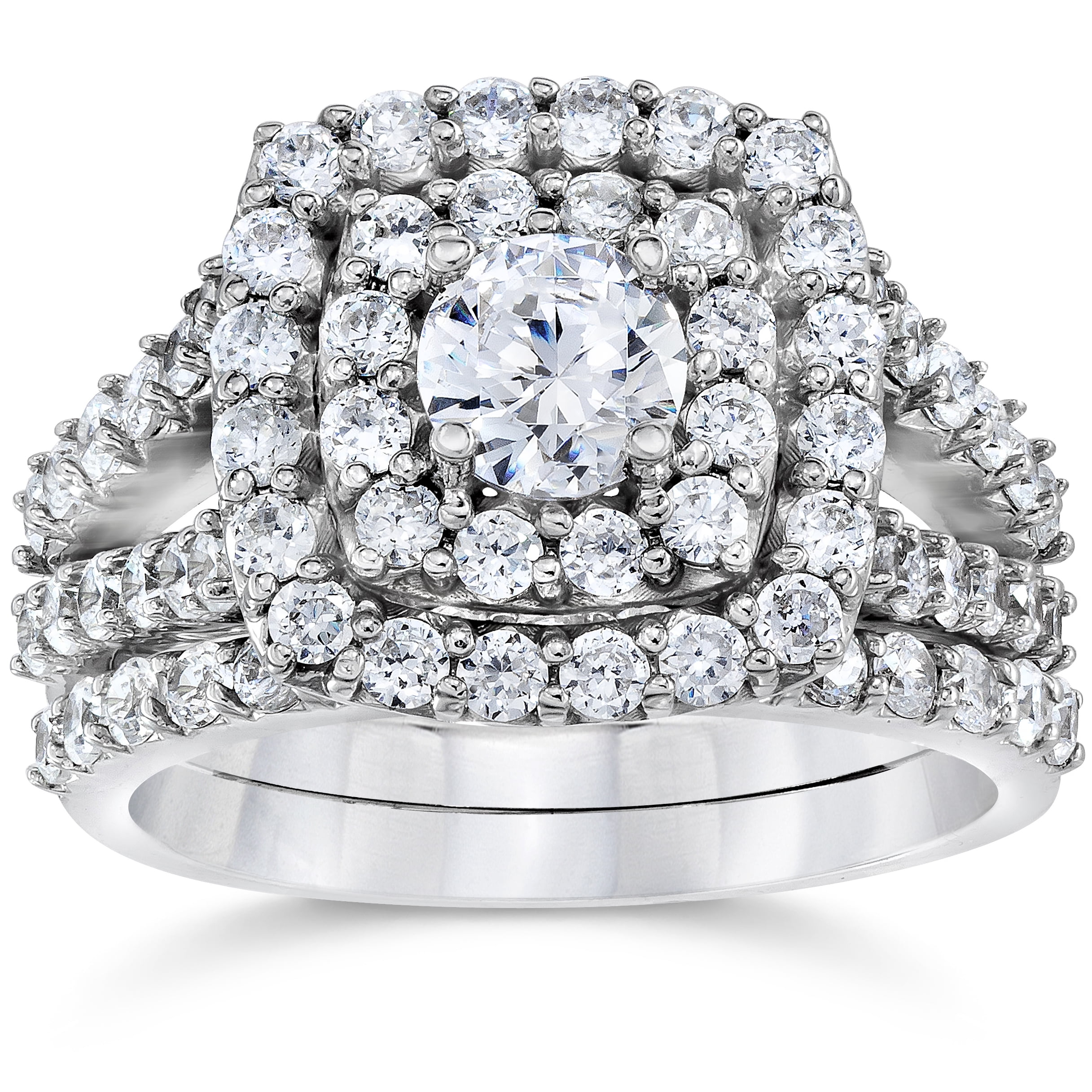 2 Carat Diamond Cushion Halo Engagement Wedding Ring Set White Gold by Pompeii3
