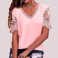 thumbnail image 2 of Mujeres Blusa de manga corta V Masajeadores cuello lindo Encaje color puro moda transpirable casual para compras citas Oficina, 2 of 5