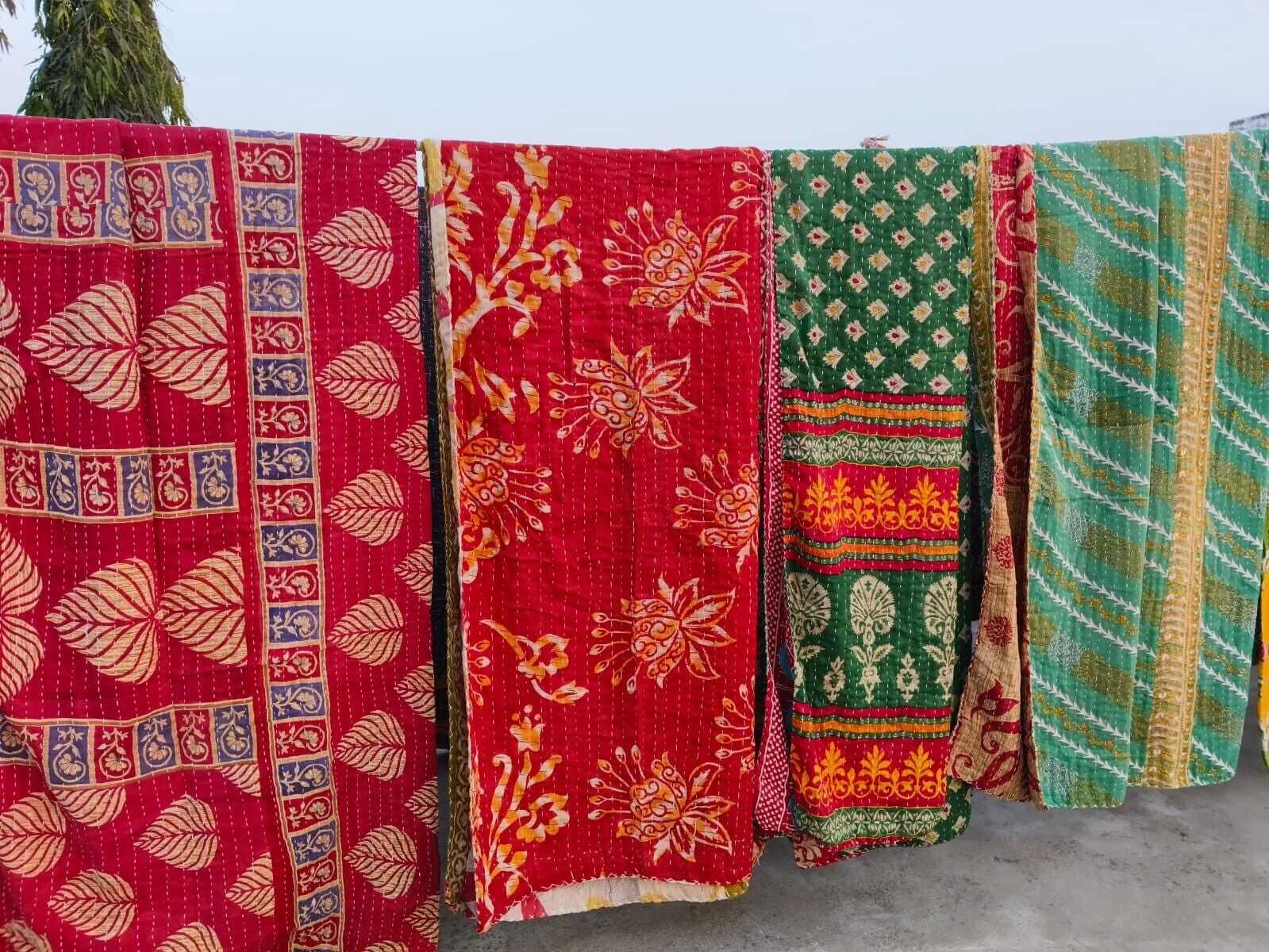 Nilehari Handicrafts Vintage Kantha Quilt, Kantha Throw Blanket, Cotton, Twin Size, All Seasons, 5 Count