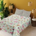 thumbnail image 2 of Ambesonne Tropical Emoji Fitted & Top Sheet Set with Sham, Hawaii Aloha Birds, Pale Green Hot Pink, 2 of 5