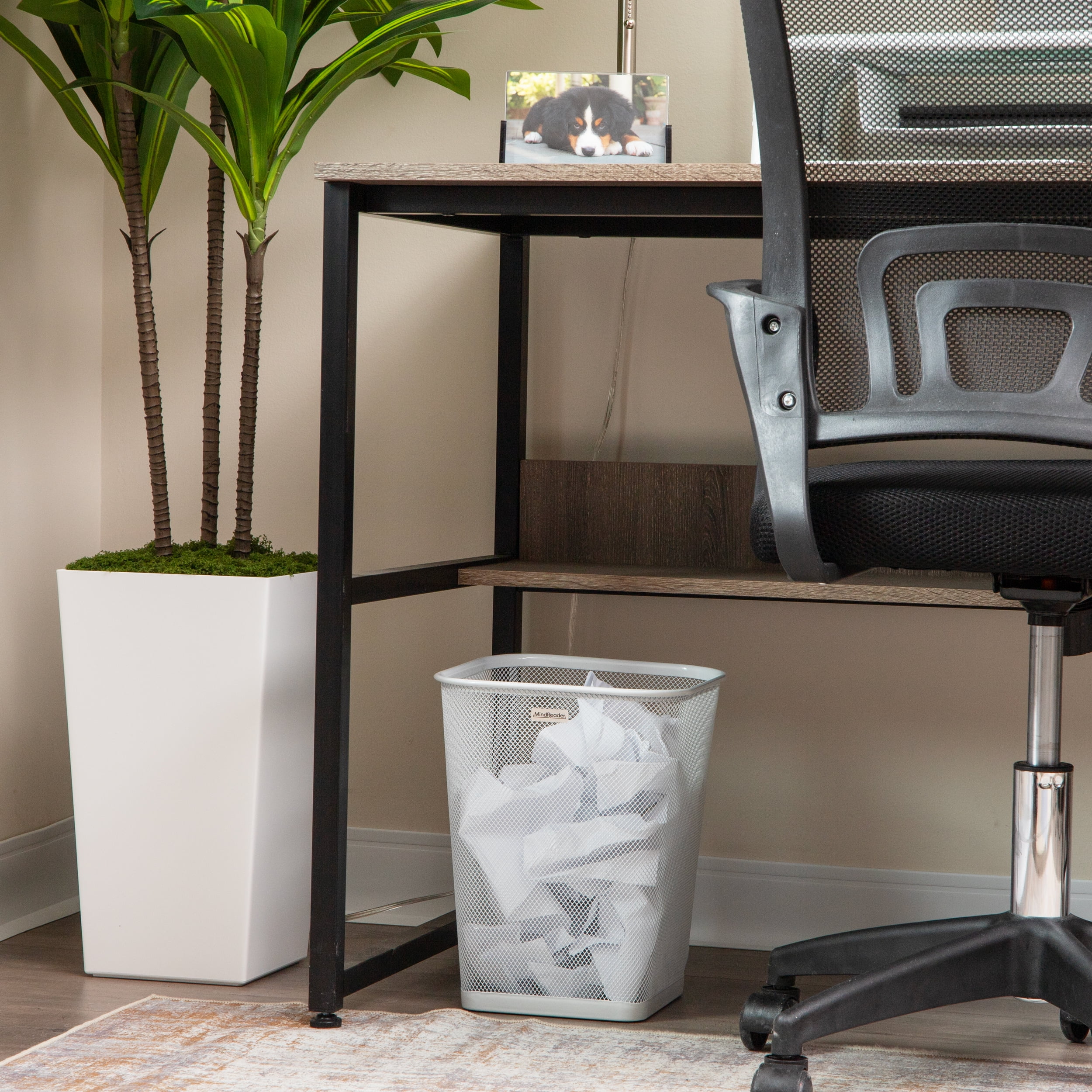 Mind Reader Mesh Trash Can, Waste Paper Basket, Square, Office, Metal, Set of 2, White