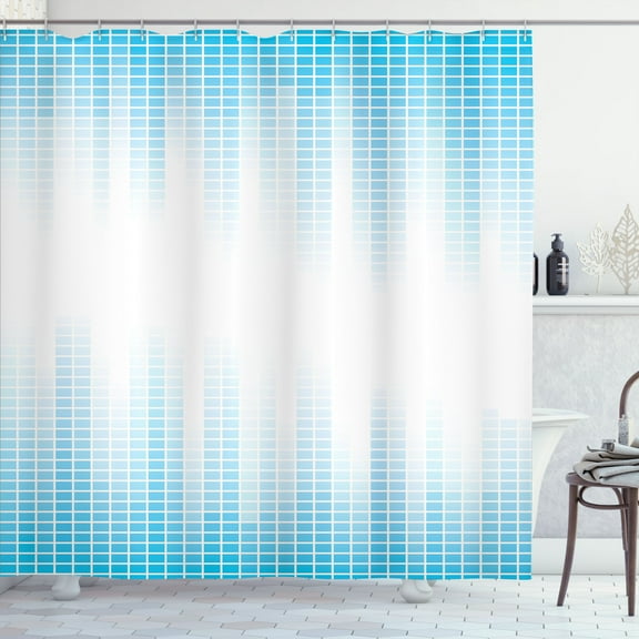 Ambesonne Modern Shower Curtain, Geometric Squared Design, 69"Wx70"L, White and Blue