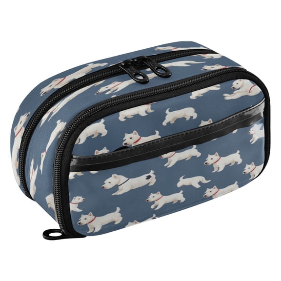 Large Pencil Pen Case Capacity PVC Pencil Pouch Makeup Bag for Women Man, Blue WestiesPrinted