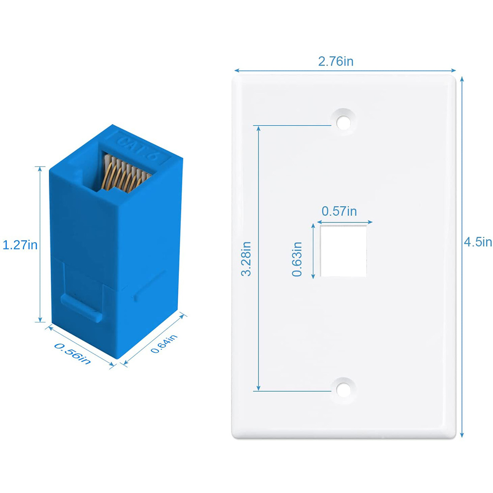 2-Pack 1 Port Ethernet Wall Plate, RJ45 Cat6 Female to Female Jack Inline Coupler Face Plates, 1-Port