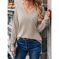 thumbnail image 4 of Womens Soft Long Sleeve V Neck Shirts Solid Casual Decorative Buttons Knitted Pullover Tunic Tops  XXL, 4 of 6