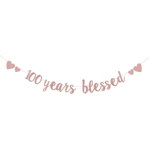 Glitter Rose Gold 100 years Banner, Pre-Strung,100th Birthday/Wedding Anniversary Party Decorations Bunting Sign Backdrops,100 years