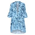 thumbnail image 6 of XIAONU Tiered Loose Fit Mini Dress for women Turn Down Collar Three Quarter Bell Sleeve Daily Summer Short Tunic Dress, 6 of 9