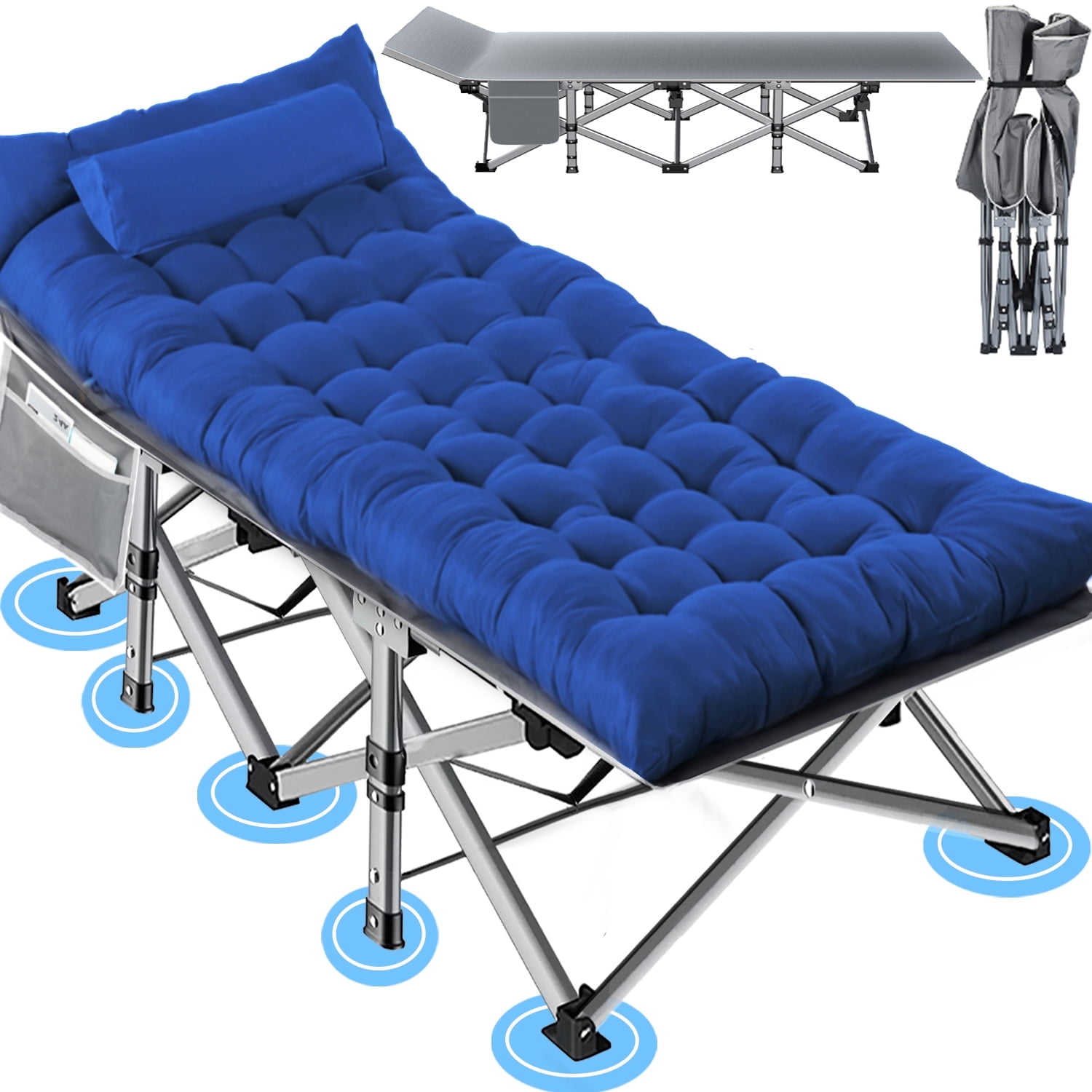 Camkey Folding Camping Cot with Pillow 75 x 28 Heavy Duty Folding Bed Cot with Carry Bag for Traveling Camp Office