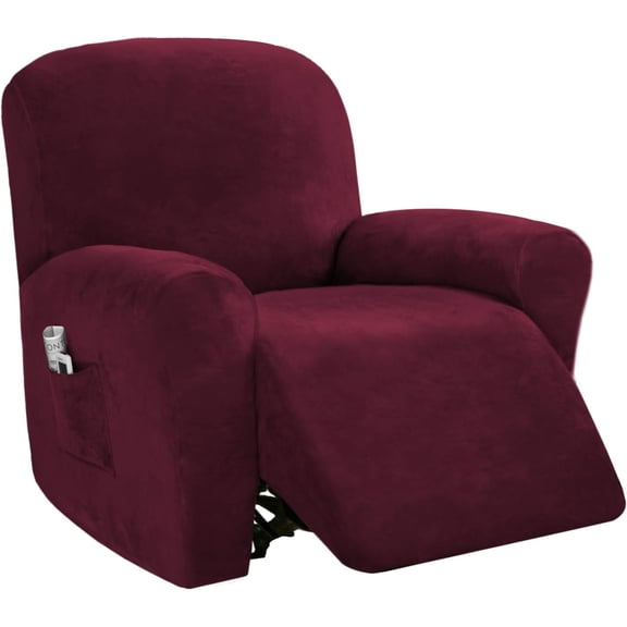 AIGIA 4-Pieces Recliner Chair Cover Velvet Stretch Recliner Couch Covers for Reclining Chair Slipcovers Non Slip Form Fitted