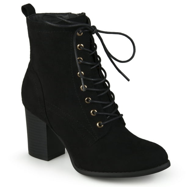 lace up stacked heel booties