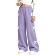thumbnail image 4 of Girls Sweatpants with Lace Bow Elastic Waist Cute Casual Baggy Kids Wide Leg Pants Purple 10, 4 of 7