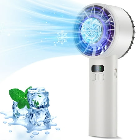 Portable Handheld Fan with Cold Compress,High Speed Mini Turbo Fan, Cooling Fan ,5200mAh Battery Rechargeable Personal Fan, Digital Display,for Travel Camping Outdoor Gifts White